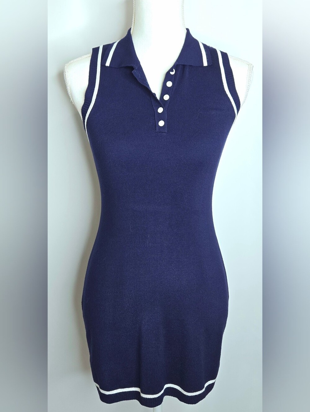 Sincerely Jules Navy Sleeveless Polo Dress With‎ White Trim NWOT M